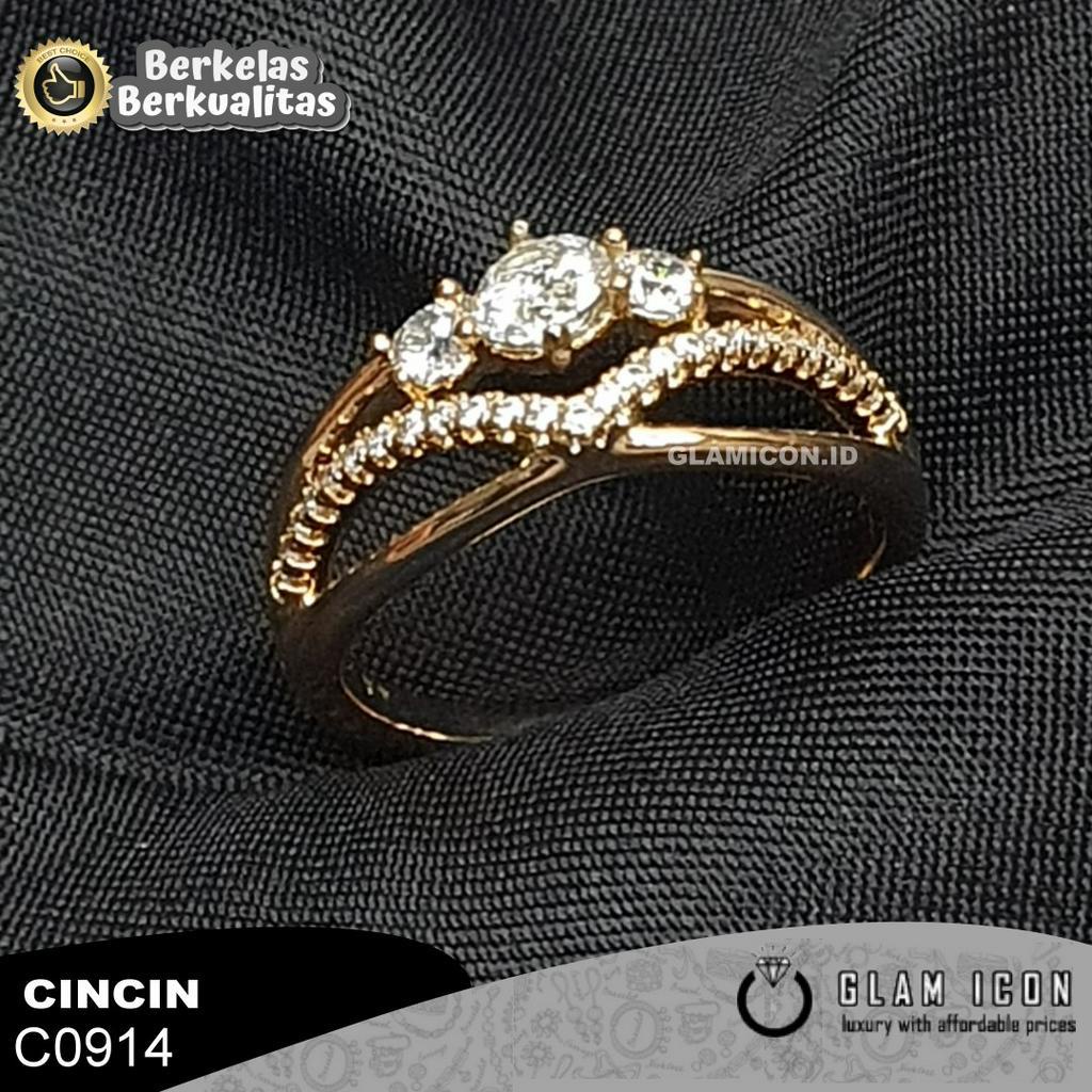 Cincin Wanita Mata tiga mahkota list V C0914 CCG