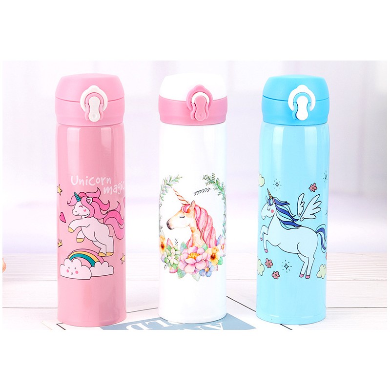 Mikusoo Termos Kancing Unicorn Botol Minum Tahan Panas Dingin Thermos Vacuum Tumbler Stainless Steel 450 ml