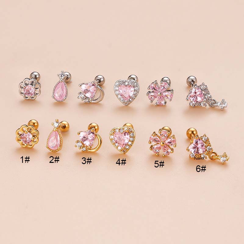 1 Pc Anting Stud Tindik Tulang Rawan Bentuk Hati Bahan Stainless Steel Ukuran 6mm 20Gauge