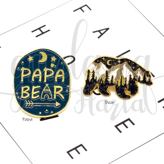 Pin Papa Bear Bross Tas Motif Kata Dan Beruang Unik Black GH 208840