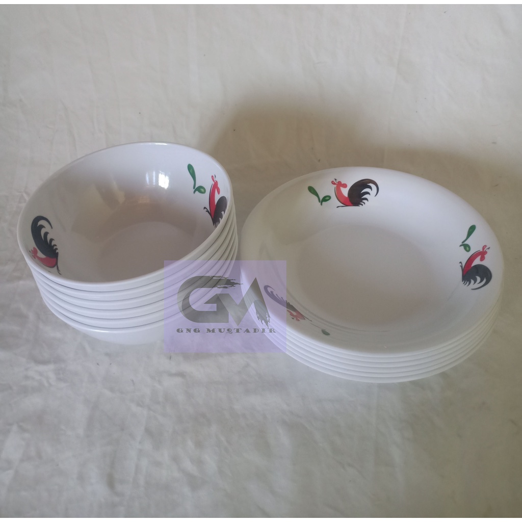 PIRING MANGKUK MELAMINE MOTIF AYAM JAGO SNI TEBAL