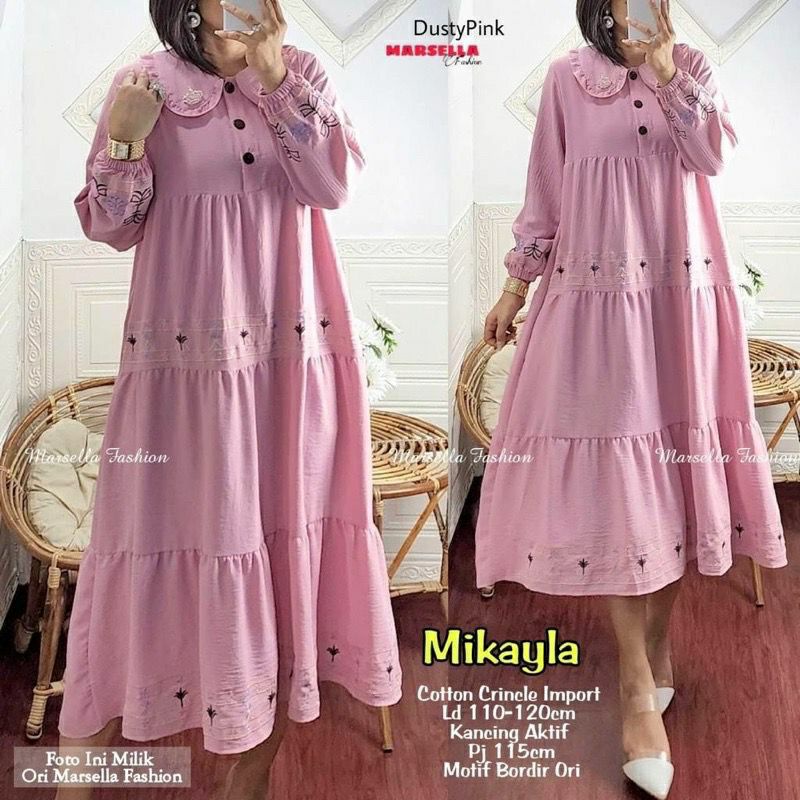 Mikayla Tunik, TUNIK CRINCLE SUPER CANTIK FIT XXL LD 112 CRINCLE IMPORT MIX BORDIR TERMURAH OOTD MODIS