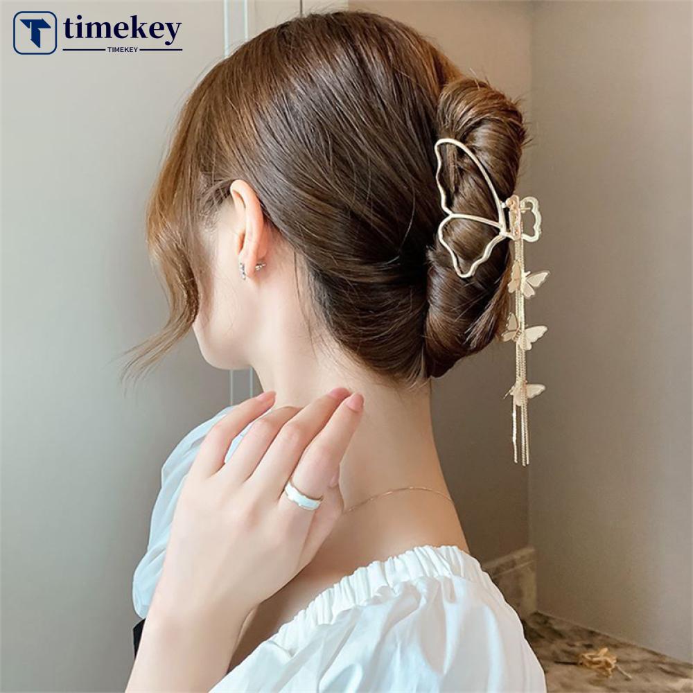 Timekey Jepit Rambut Model Kupukupu Hollow Bahan Metal Untuk Wanita O5P1