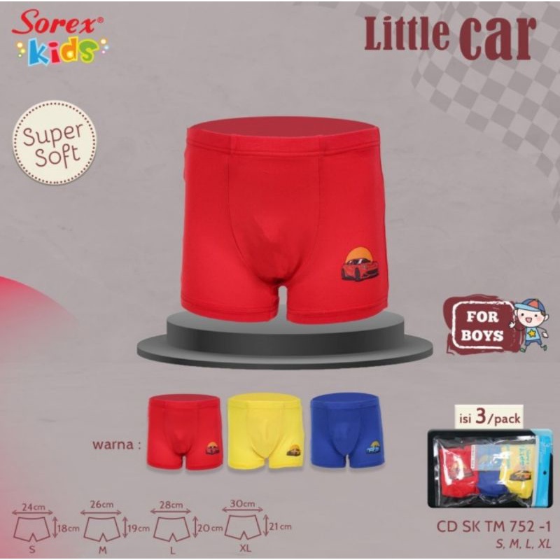 Sorex Kids Celana Dalam Boxer Anak Laki2x Isi 3 Pcs Super Soft TM 752