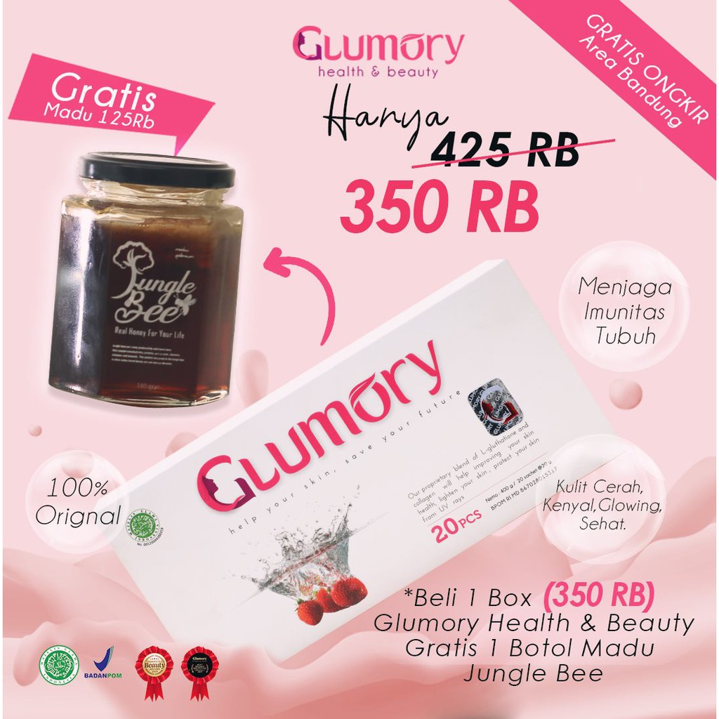 

1 BOX GLUMORY HEALTH & BEAUTY GRATIS 1 BOTOL MADU JUNGLE BEE MADU SIALANG HUTAN RIAU
