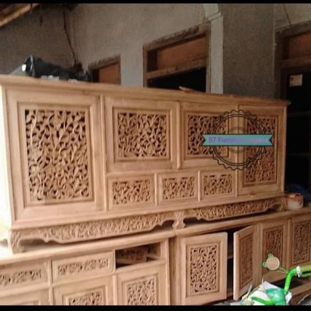 Meja Panjang Hias Ruang Tamu /Meja Tv/Bufet /Lemari Hias Pajangan Ukir Mentahan