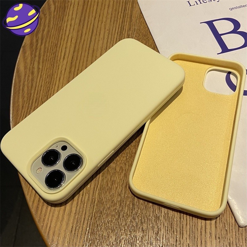 Soft Case Silikon Warna Kuning Susu Untuk IPhone 14 13 12 11 Pro X XR XS Max 6 6s 7 8 Plus