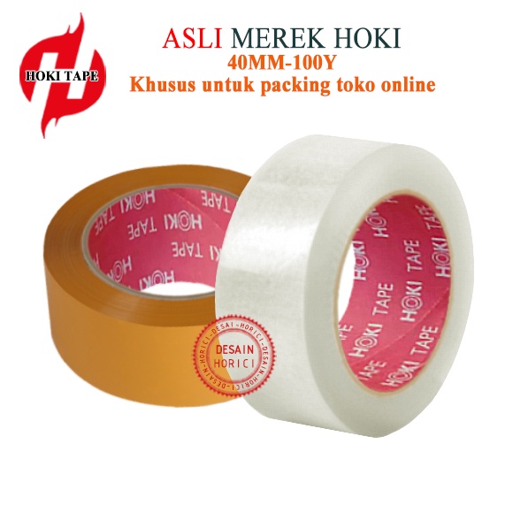 40mmx100Y ASLI MEREK HOKI KHUSUS UNTUK PACKING TOKO ONLINE MURAH / FULL PANJANG LAKBAN BENING DAN COKLAT ISOLASI HOKI TAPE