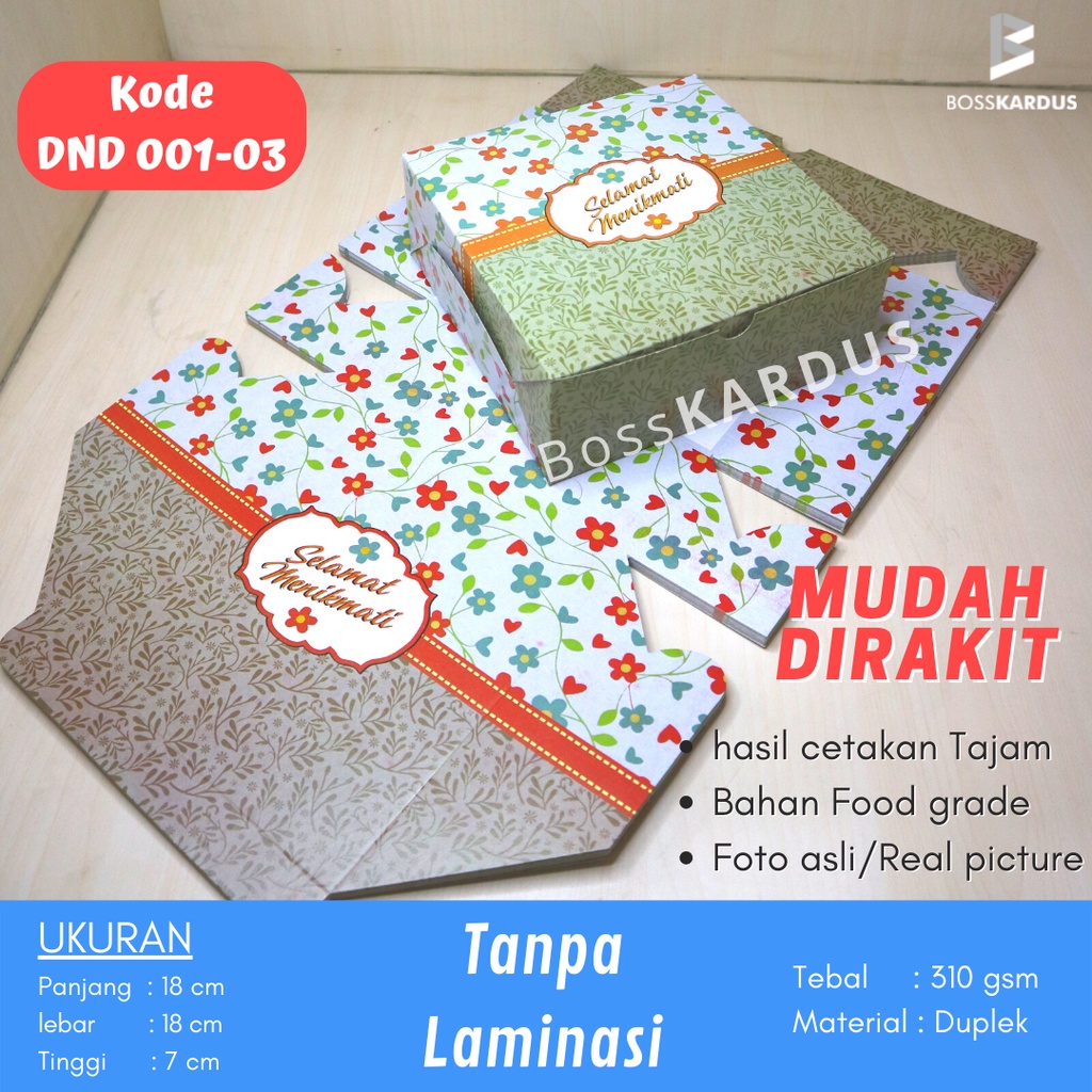 Dus Nasi 18x18 / Box Katering / Dus Kotak Nasi Motif / Kotak Makan isi 50 pcs