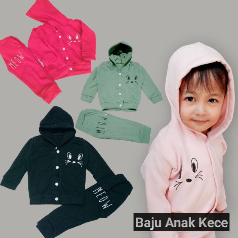 Setelan Anak Hoodie Meow Usia 1 2 3 Tahun Masa Kini