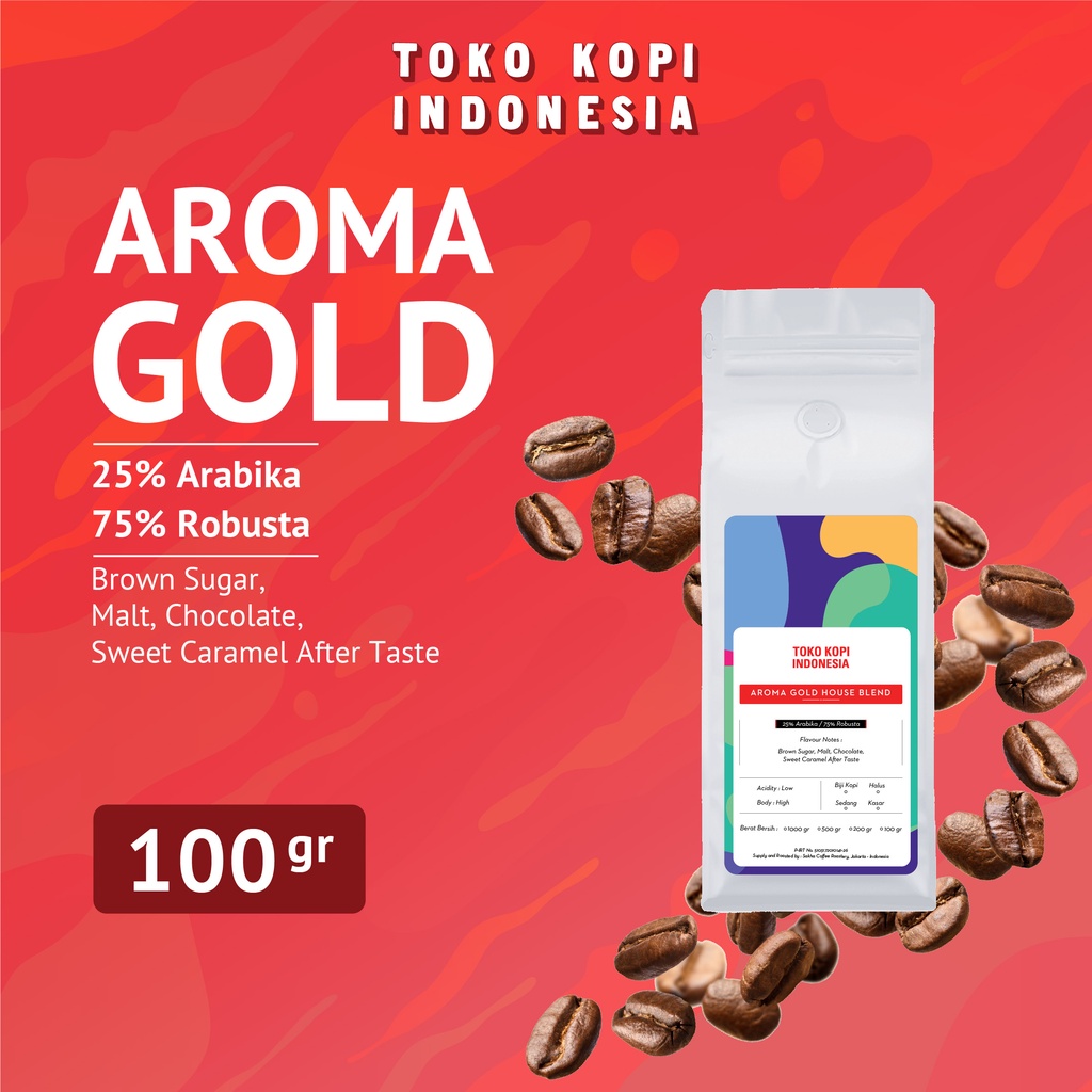 

Kopi Aroma Gold Espresso House Blend Coffee Roast Beans 100g Biji Bubuk