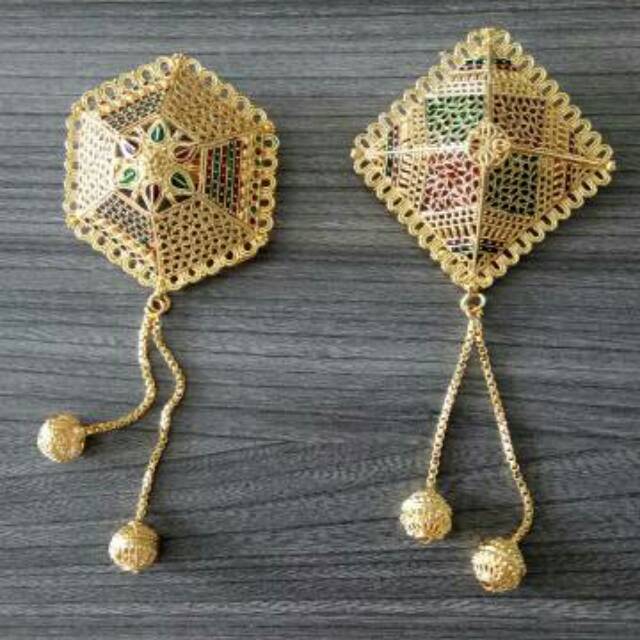Bros Dubai Premium Warna Gold Model Jurai Bola | Bros Kebaya Kutubaru Aksesoris Hijab Elegan 5x4 cm