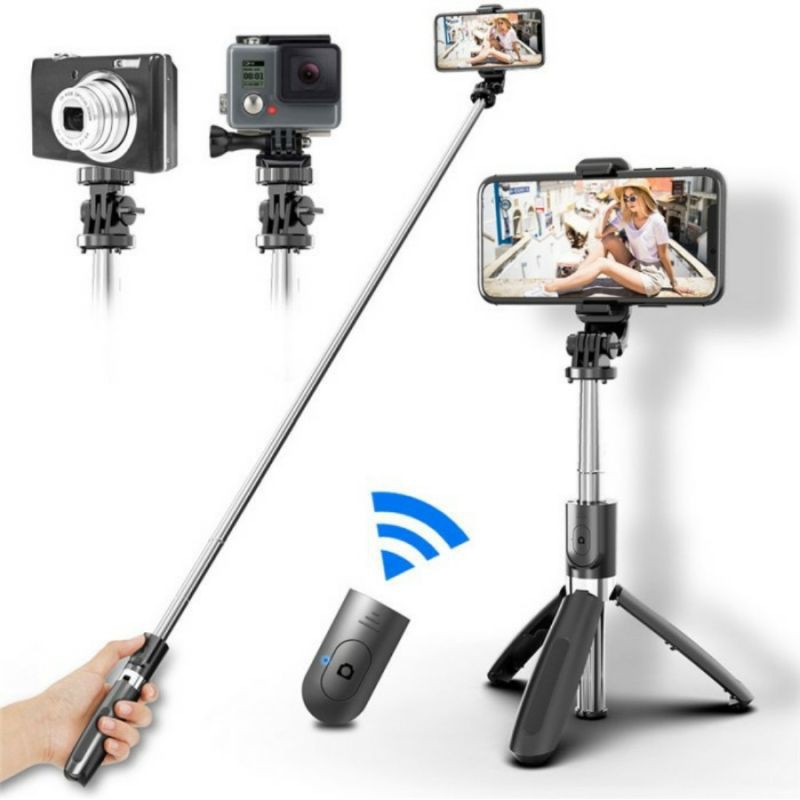 K21 selfie stick tongsis monopod bluetooth shutter tripot holder smartphone