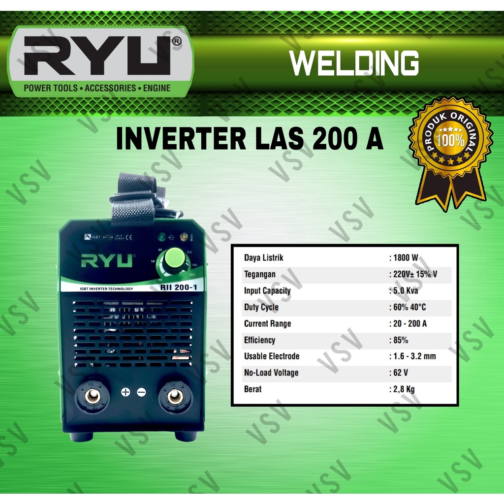 RYU RII200-1 Inverter Las IGBT 200A Mesin Travo Las Listrik Travo Welding