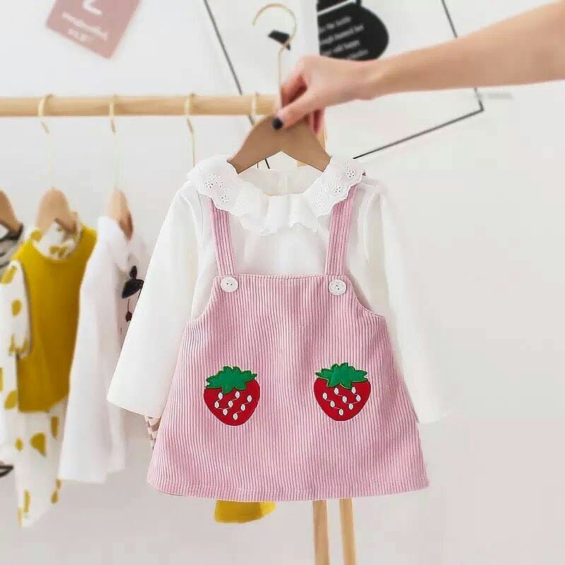 Dress overall STRAWBERRY SHORTCAKE baju anak perempuan dress lengan panjang