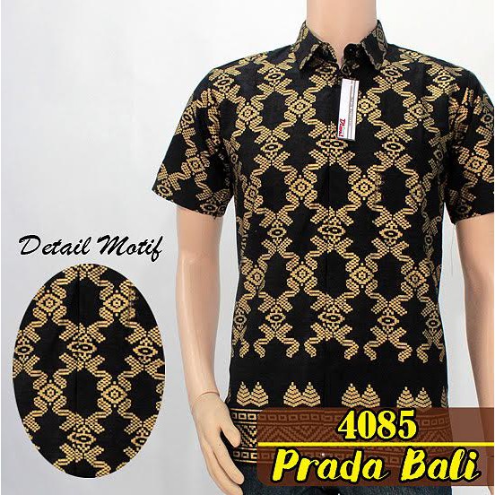 4085 Kemeja  Batik  prada Bali  black gold Hem Kondangan Pria  