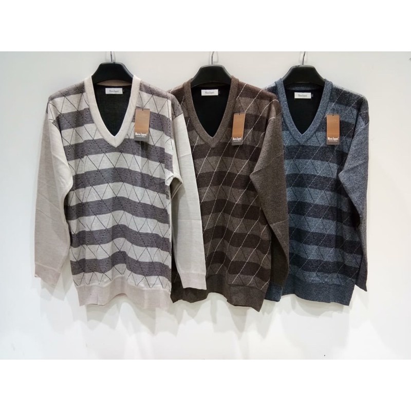 Mario Zegnoti - BIG SIZE Sweater Rajut Bapak Krah V Pria Import (#BV5)