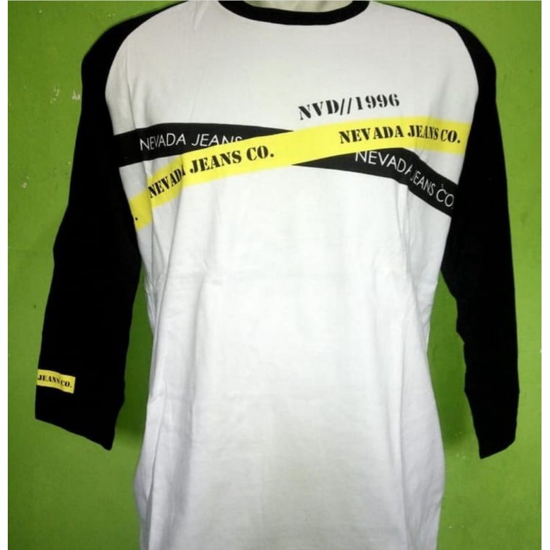 Kaos Raglan Nevada Original Putih - Hitam