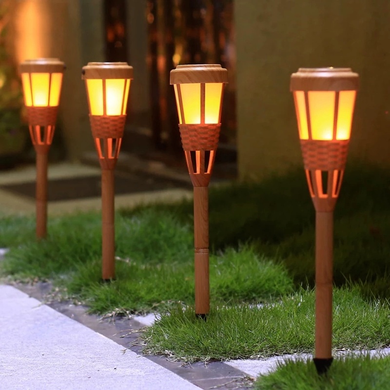 Lampu Taman LED Tenaga Surya Bentuk Obor Bambu Handmade Untuk Dekorasi Outdoor