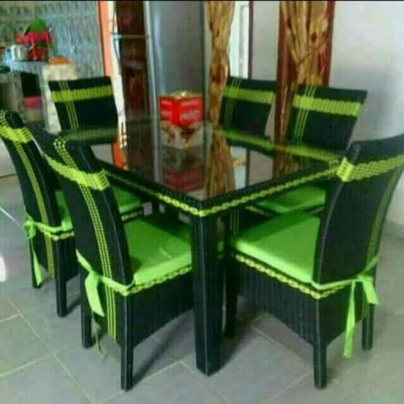Meja Makan 6 Kursi Rotan Sintetis Termurah Terlaris Meja Kursi Makan Dapur Keluarga Ruang Makan