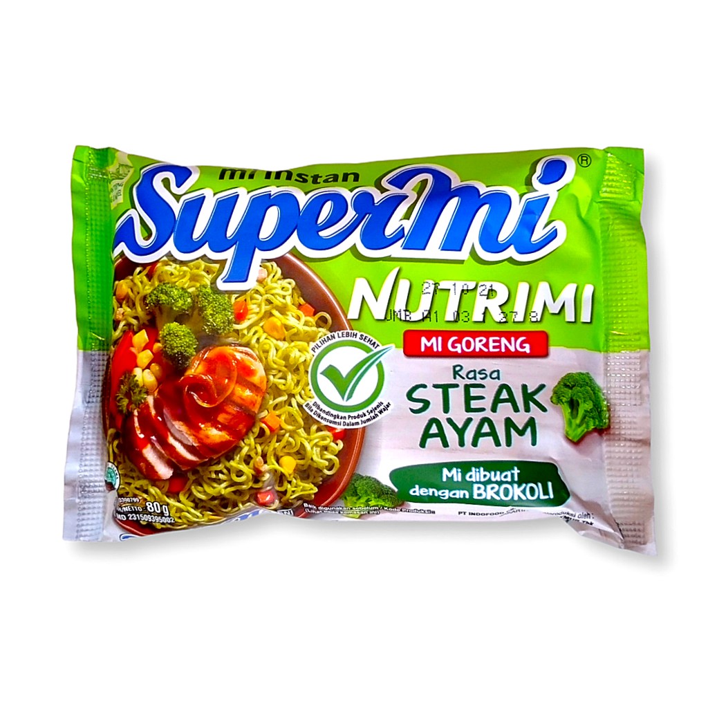 Supermi Mi Goreng Rasa Steak Ayam (Dibuat dengan Brokoli)