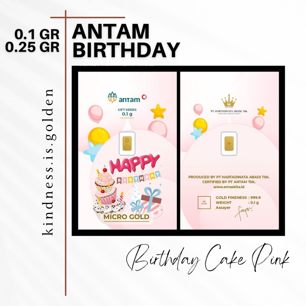 Pink cake - Antam Gold Birthday Series Kado Emas Ulangtahun 0,1 Gram 0,25 Gram