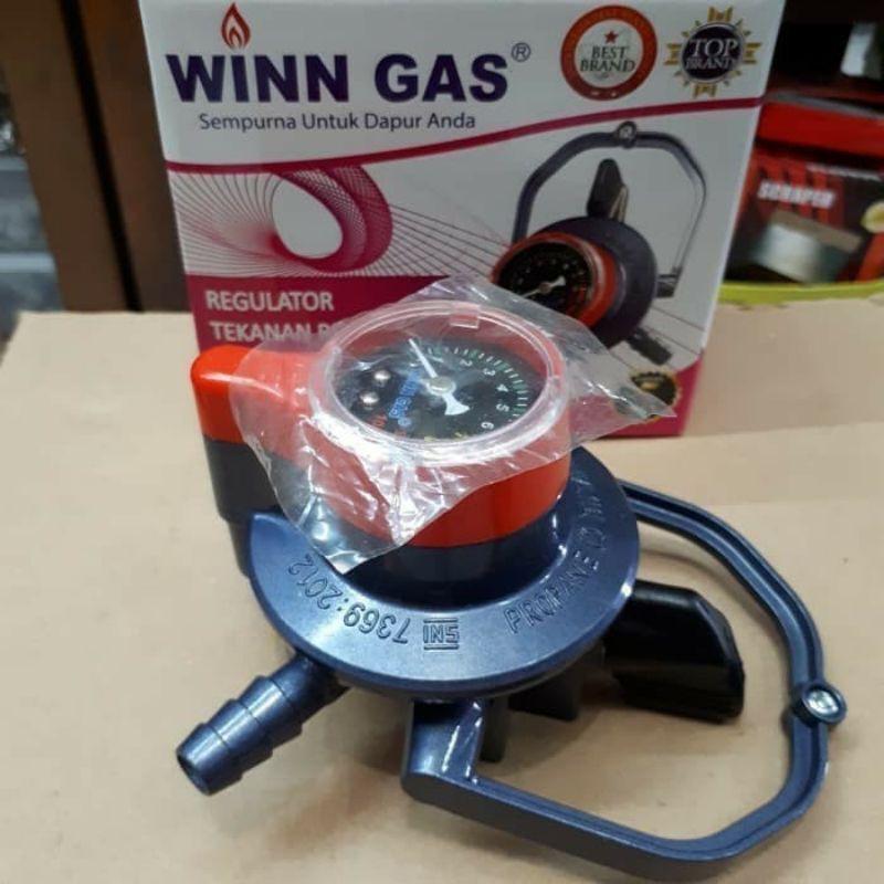 Regulator Winn Gas W 900 Meter Dobel Kunci + Selang Orange 2 Meter +Kleam 2 Pcs