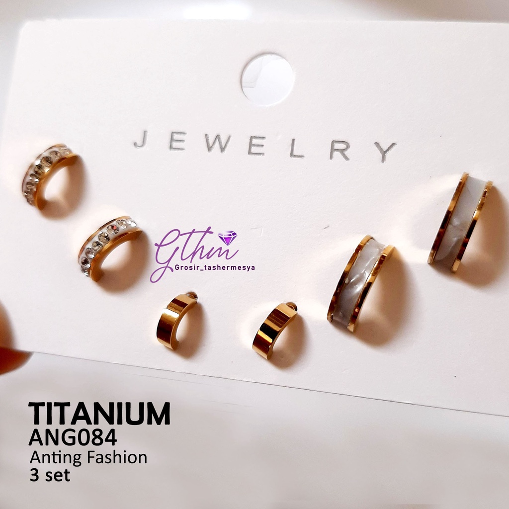 Anting Titanium Set 3 pasang Stainless Steel Model Stud Perhiasan fashion Import premium ANG084 gthm