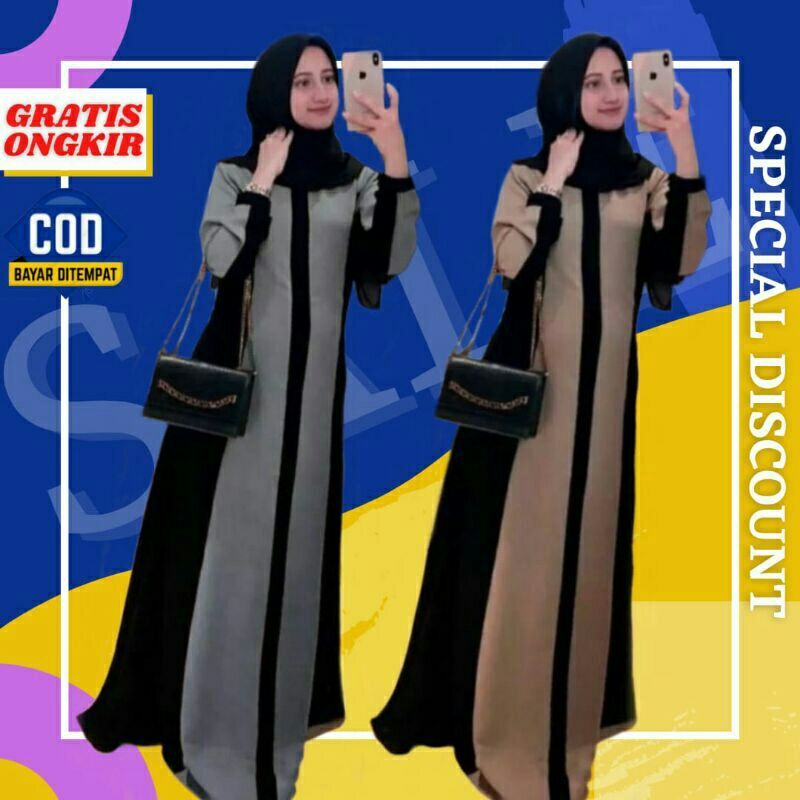 Baju gamis wanita terbaru model pesta kekinian moscrepe polos Azzahra Hijab Syar i asdf