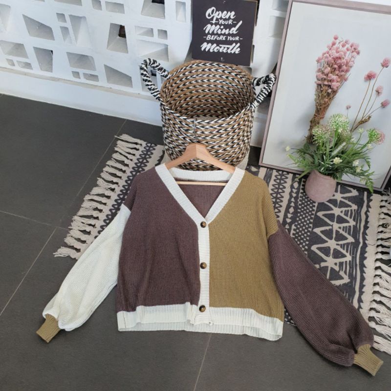 ELSA GLENCA CARDY RAJUT HARGA TERMURAH CARDIGAN KOREA HELLEN - KARDIGAN ELSA IKATAN CINTA CANDY CARDIE TWO TONE