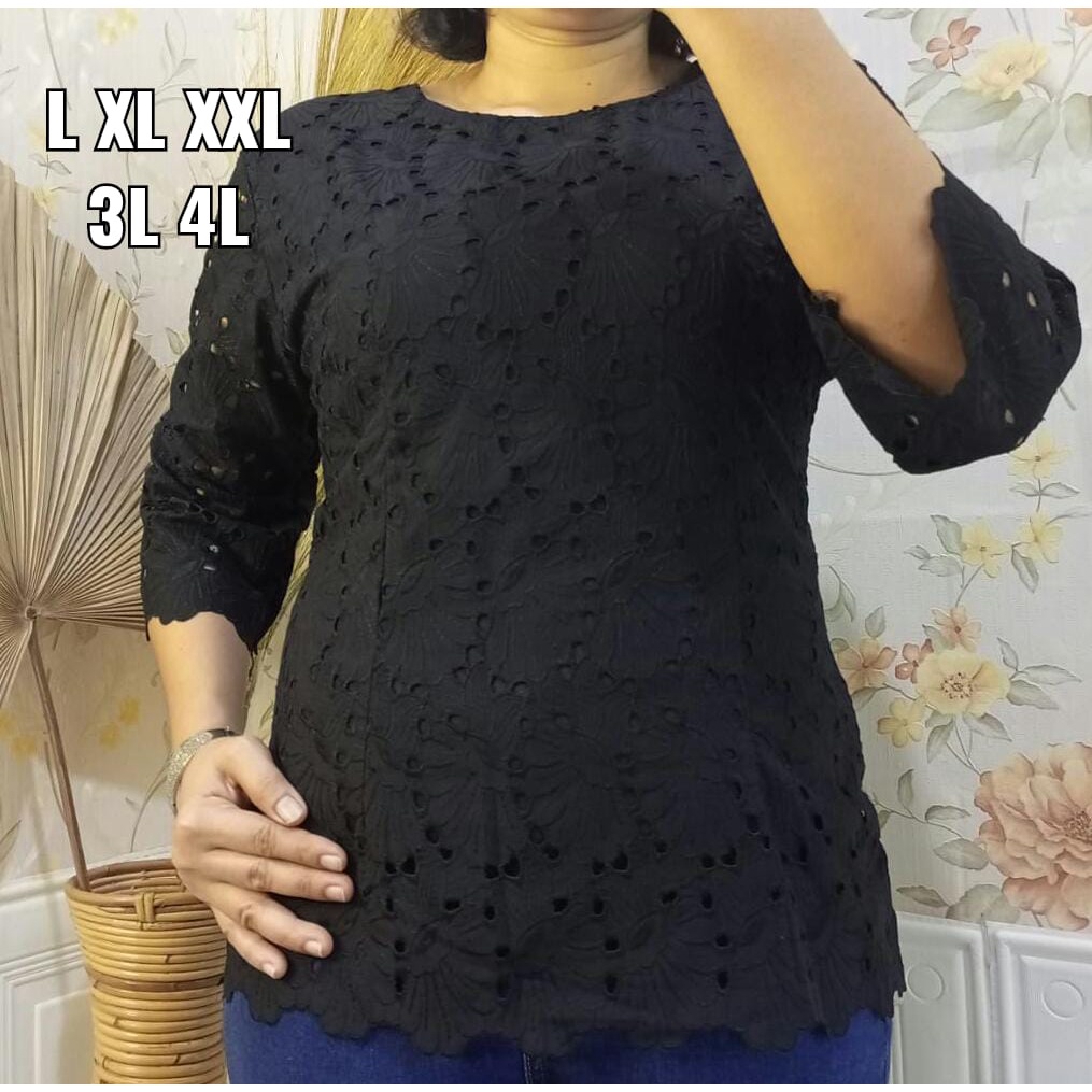 Atasan katun bolong JUMBO 3L,4L.5L/Blouse hitam/Blus katun bolong hitam