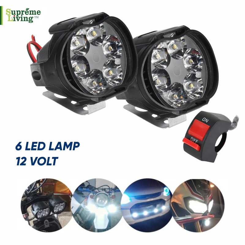 2 pcs Lampu Tembak Sorot LED Spion Motor Work Light Cree 6 Mata 10 Watt 12V + Free Saklar