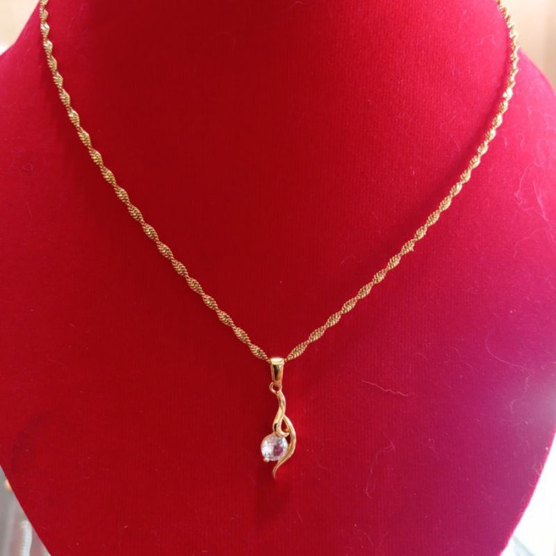 Kalung Ombak Kuning Titanium +Liontin Cantik Wanita anti karat