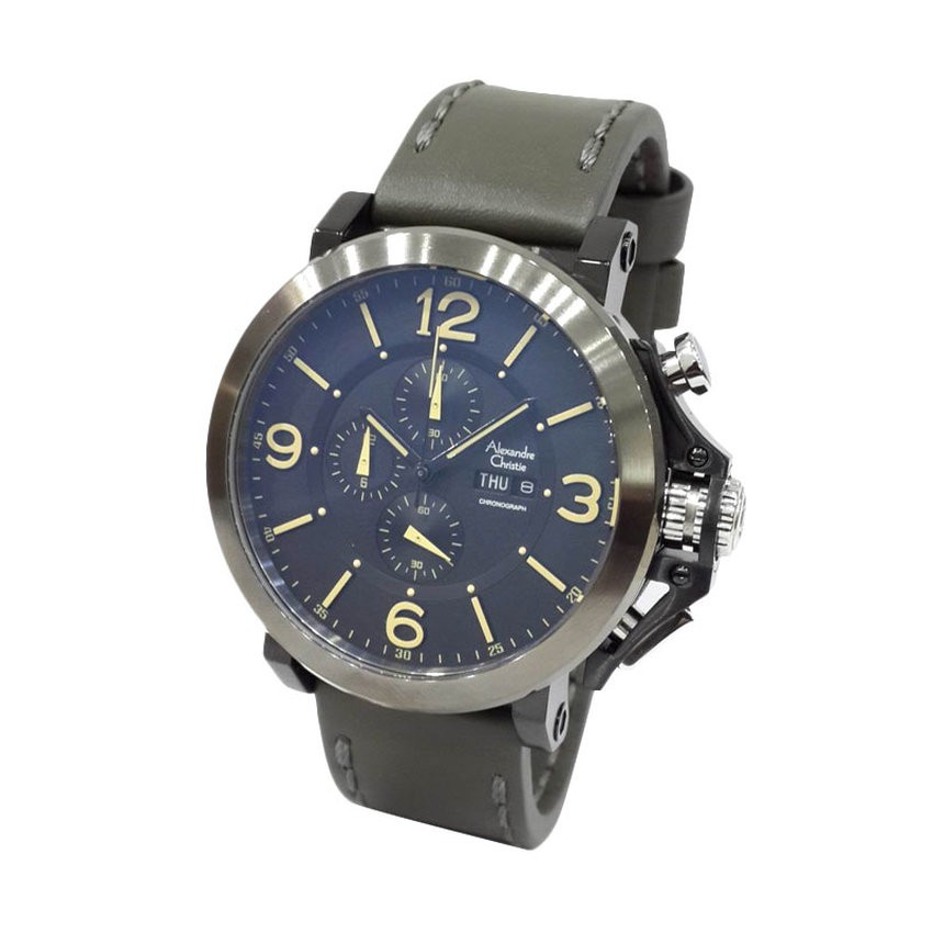 ALEXANDRE CHRISTIE WATCH AC 6281 JAM TANGAN PRIA GREY BLACK LEATHER GREY GARANSI RESMI