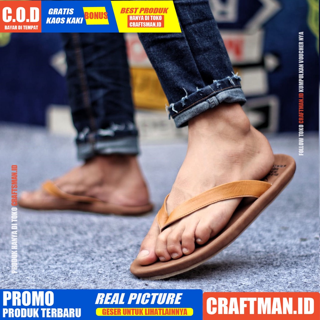 CRAFTS x WALLET Sandal Kulit Asli Sendal Pria Original Sendal Santai