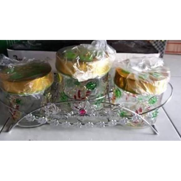 ★★★ FLK Toples kaca set 3 pcs + keranjang ( toples lebaran) `