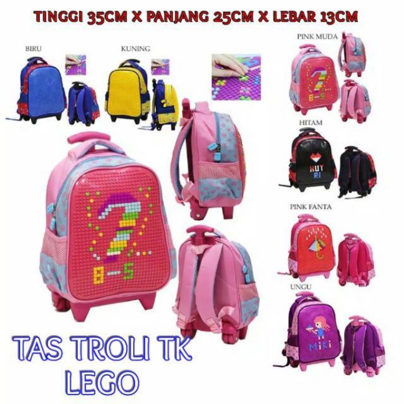 Tas Sekolah Troli Anak TK Model Lego Tas Dorong Anak TK Tas Trolley Sekolah Anak TK Lego