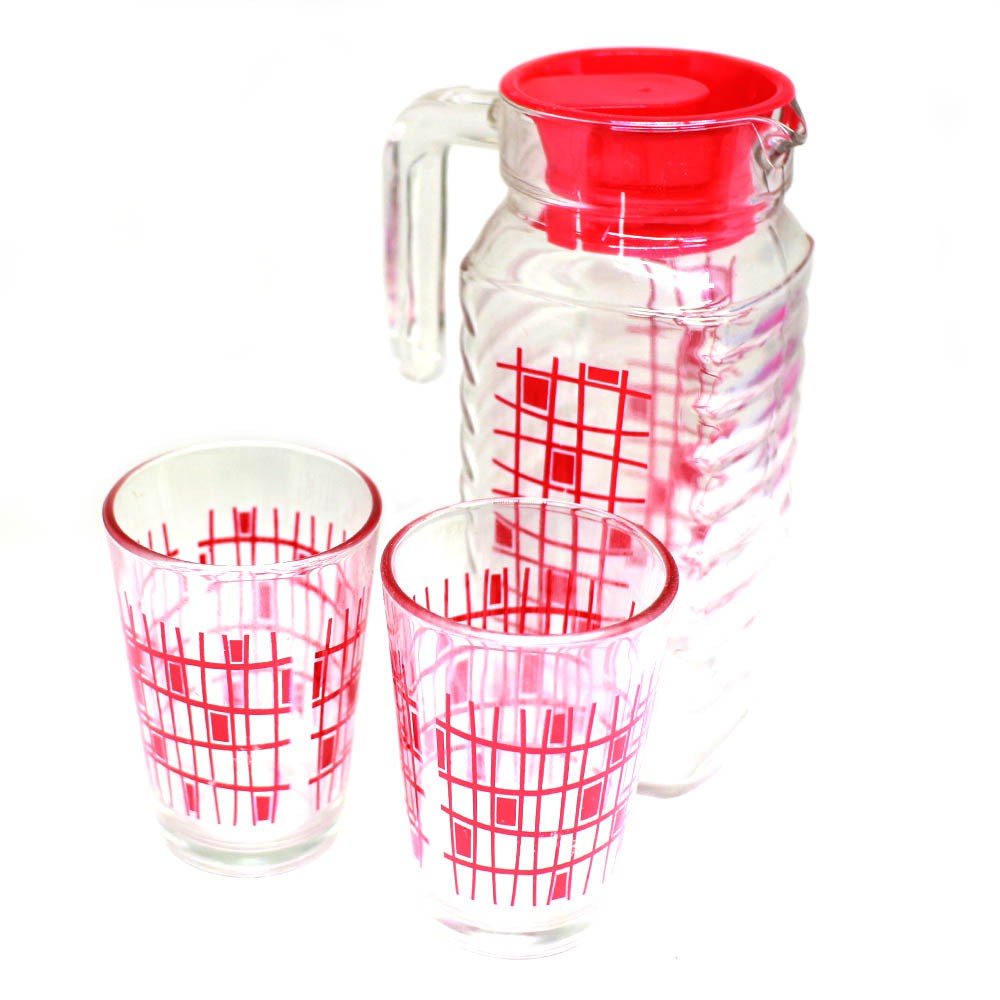 Pitcher Set teko gelas kaca isi 3 pcs - Random Warna 864-827