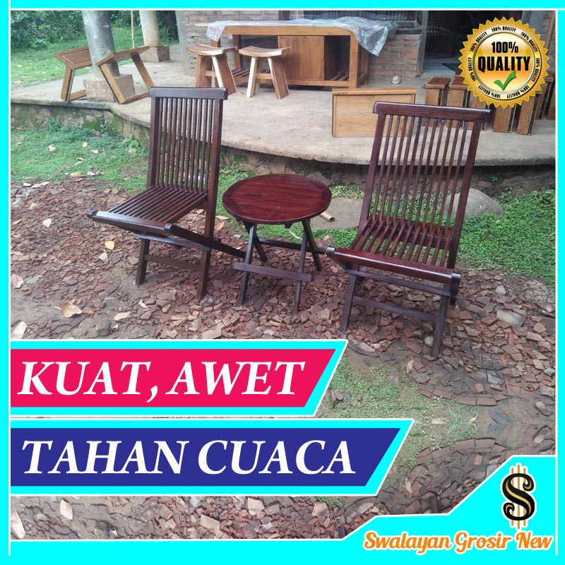 SET MEJA KURSI TERAS KAYU JATI MURAH LIPAT KOPI CAFE RUMAH KAYU JATI MINIMALIS WARNA SG04