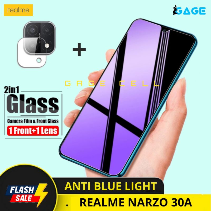 2in1 TEMPERED GLASS ANTI BLUE LIGHT FULL LAYAR KAMERA REALME NARZO 30A 30 A SCREEN PROTECTOR