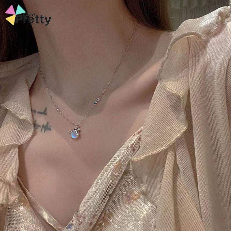 Moonstone Firefly Kalung Wanita Senior Rantai Klavikula Siswa Hadiah Ulang Tahun Desain Niche - PD