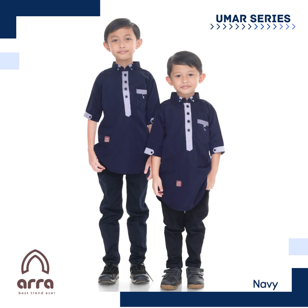 Arra Umar Baju Koko Anak Laki Laki Lengan 3/4 Bahan Toyobo Kurta Size S M L XL XXL Warna Mustard , Putih , Maroon , Navy , Coklat (Grosirbajukoko)