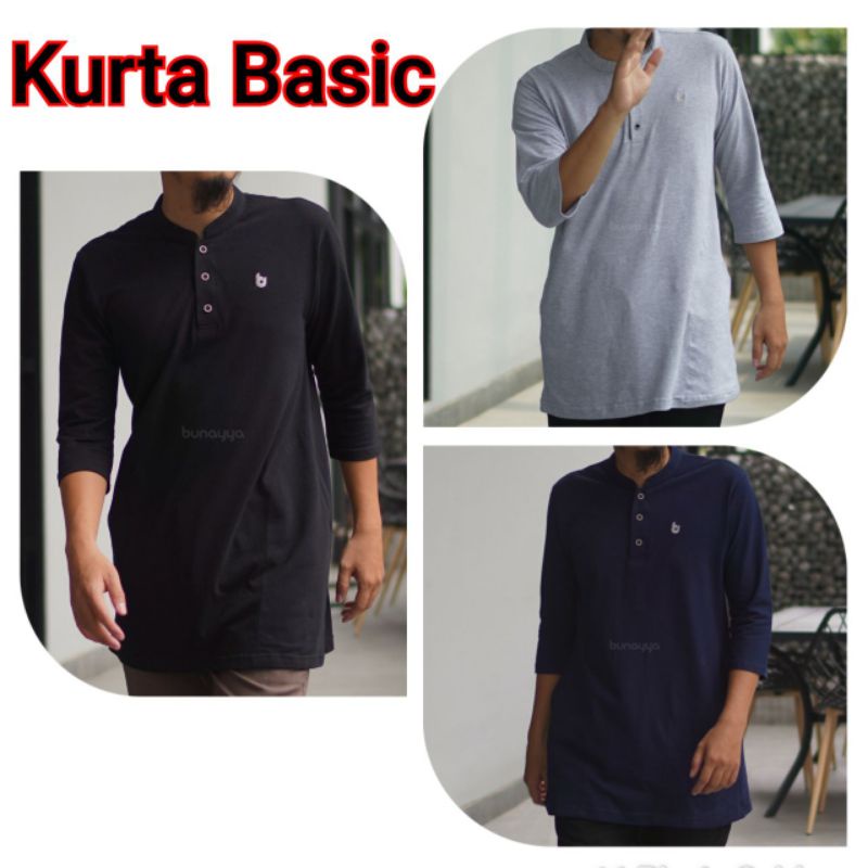 Bunayya Kurta Basic Combed Pique Diamond S M L XL Lengan Panjang  Muslim