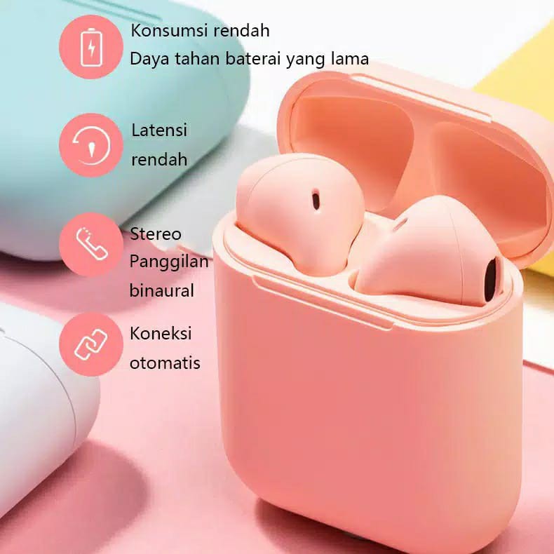Earphone i12 TWS Wireless Bluetooth HiFi Warna Warni untuk Olahraga inPoods12