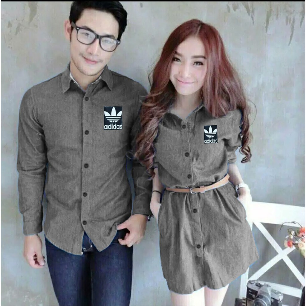 *[HNFK] Baju Couple Kemeja Dan Dress / Baju Pasangan Printing / Couple Terbaru Lengan Panjang