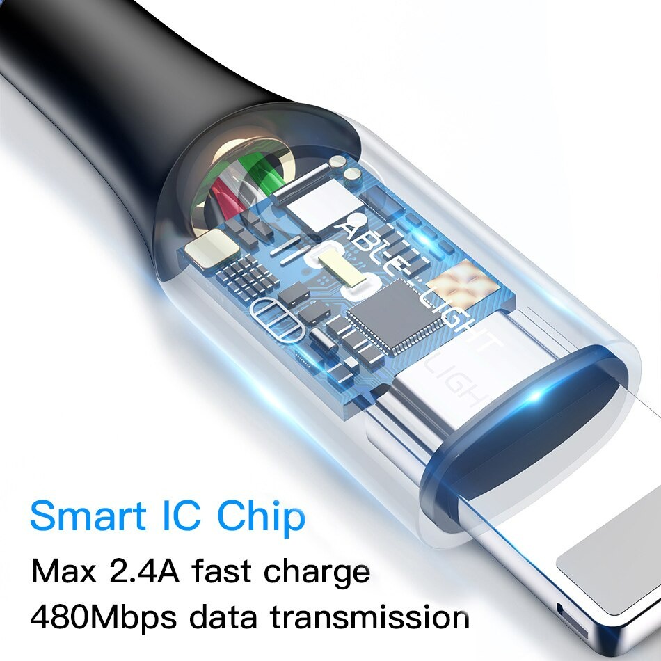 BASEUS Kabel Data USB to Lightning 2.4A C-Shaped Light Intelligent Power Off Auto Disconnect