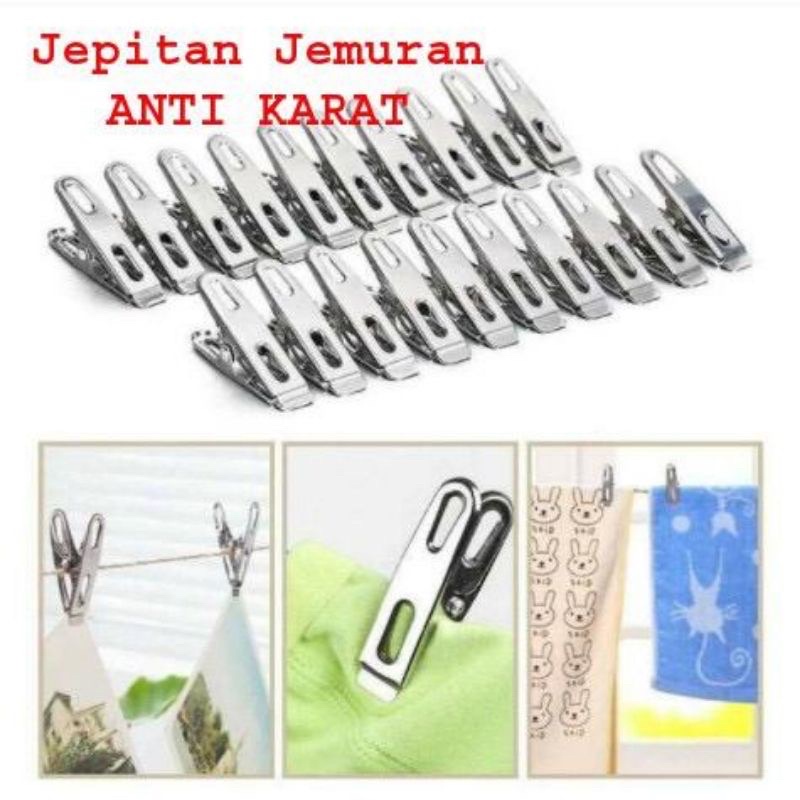 JEPITAN JEMURAN STAINLESS isi 20pc / JEPIT BAJU PAKAIAN / PENJEPIT JEMURAN BAJU LAUNDRY DRY CLIPS STAINLESS