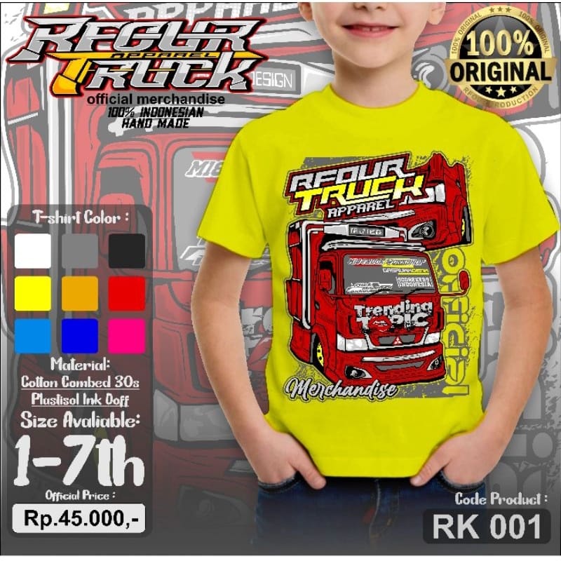 KAOS TRUCK DRIVER MUDA ANAK USIA 2-7 TAHUN BAJU KAOS ANAK GAMBAR TRUK OLENG