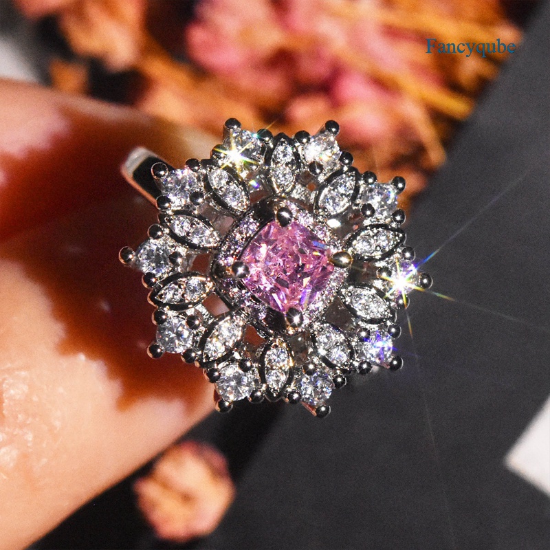 Cincin Zircon Berlian Imitasi Warna Pink Untuk Wanita