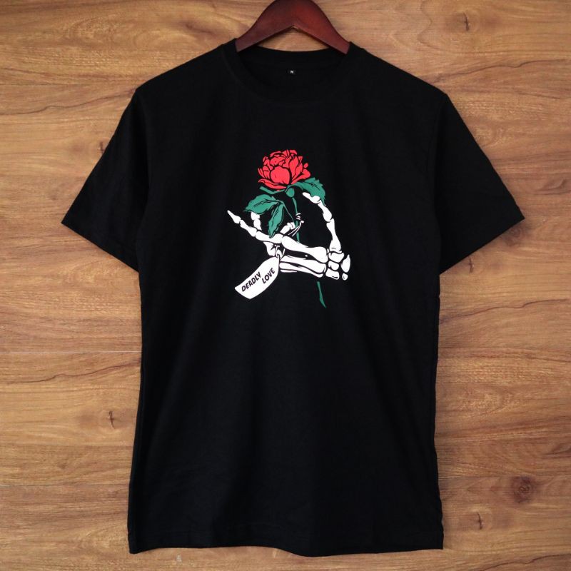 KAOS ORIGINAL DEADLY LOVE/KAOS MOTIF BUNGA MAWAR/KAOS KEKINIAN ORIGINAL PREMIUM/KAOS DISTRO KEREN